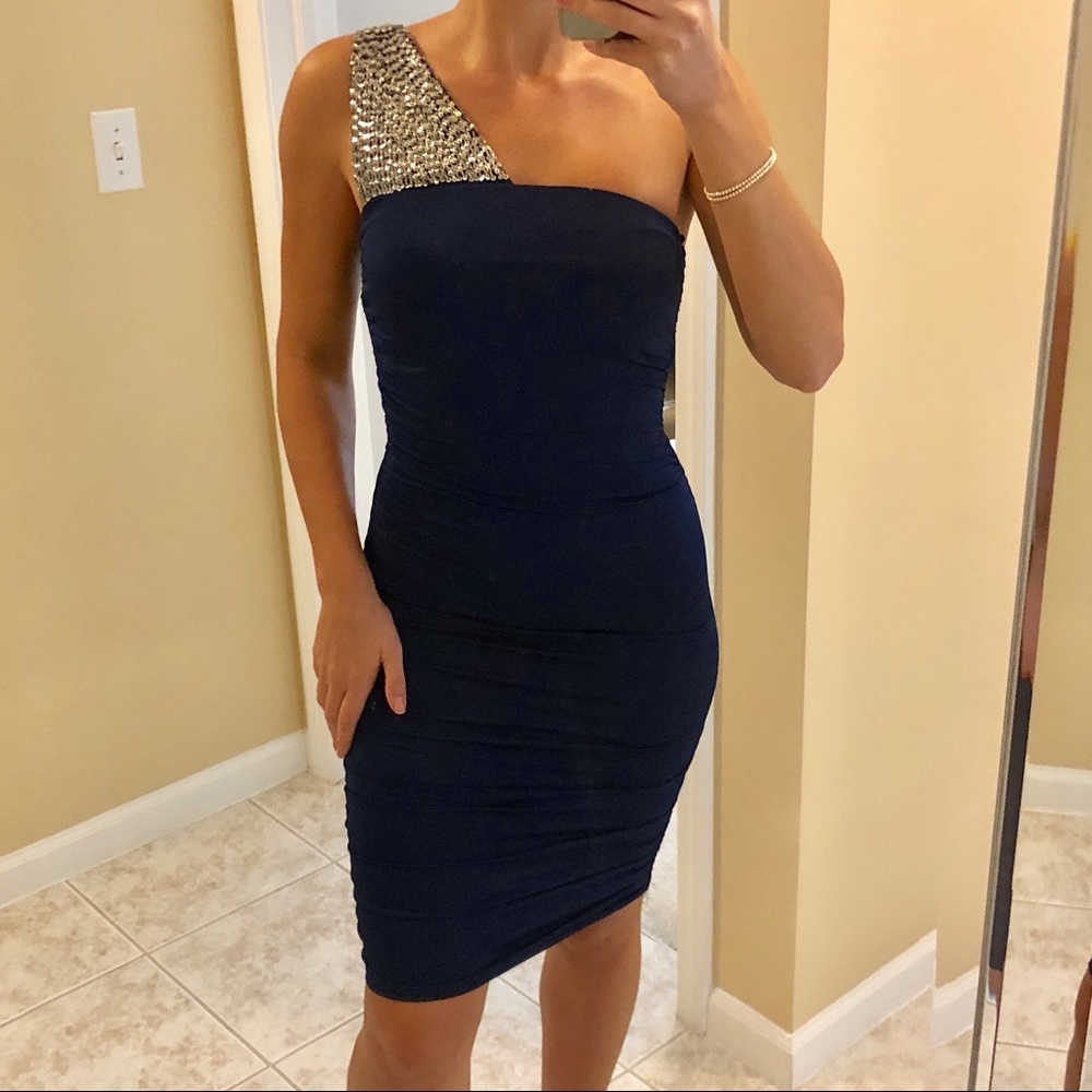 Arden B. Royal Blue one shoulder short dress in xs